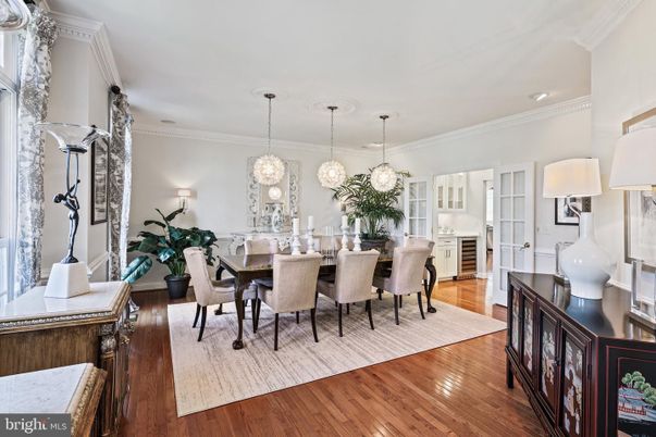 Dining room, Interior, Pendant Lights, Recessed Lighting, Wood Texture Flooring