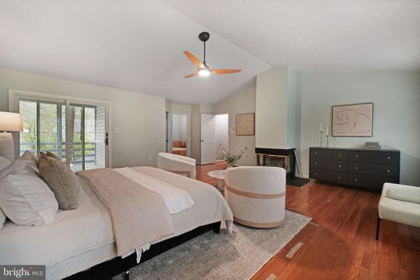 Bedroom, Fireplace, Interior, Wood Texture Flooring