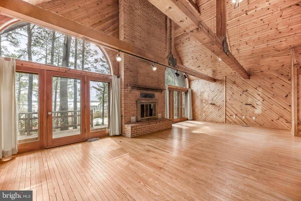 Empty room, Fireplace, Interior, Stone Walls, Wooden Beams, Wooden Ceilings, Wood Texture Flooring, Wooden Walls