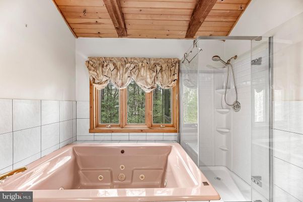 Bathroom, Glass Shower, Interior, Wooden Beams, Wooden Ceilings