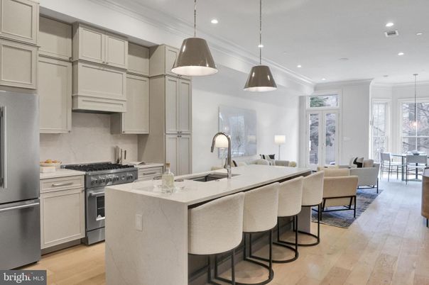Dining room, Interior, Kitchen, Living room, Pendant Lights, Recessed Lighting, Stainless Steel Appliances, Wood Texture Flooring