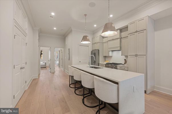 Interior, Kitchen, Pendant Lights, Recessed Lighting, Wood Texture Flooring