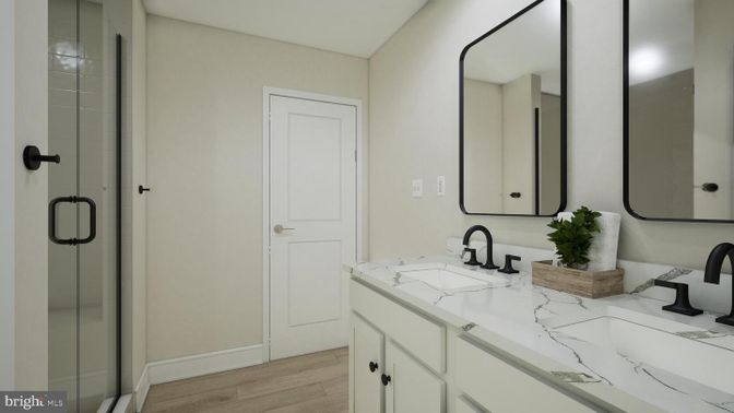 Bathroom, Dual Sink Vanities, Interior, Wood Texture Flooring