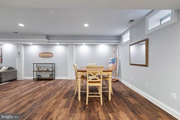 Dining room, Interior, Recessed Lighting, Wood Texture Flooring