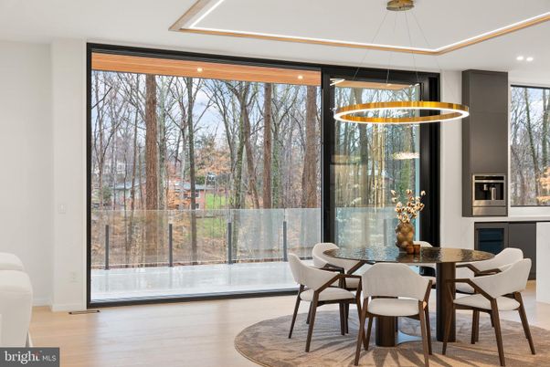 Dining room, Interior, Pendant Lights, Recessed Lighting, Wood Texture Flooring