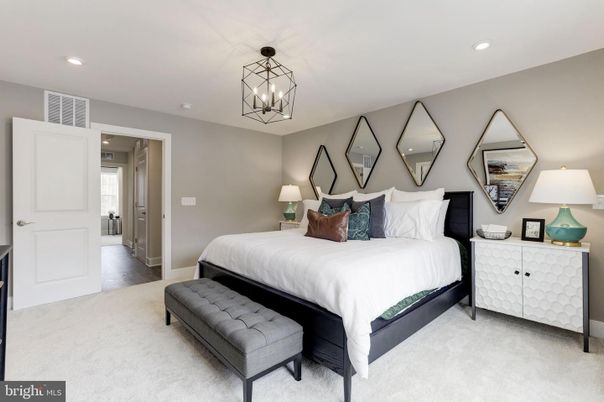 Bedroom, Interior, Pendant Lights, Recessed Lighting, Wood Texture Flooring