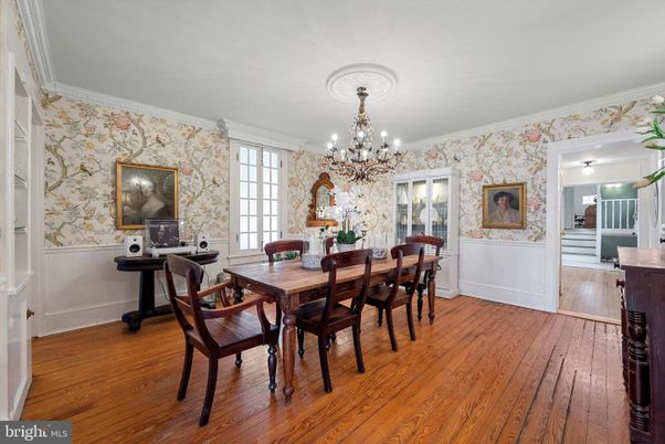Chandelier, Dining room, Interior, Wood Texture Flooring
