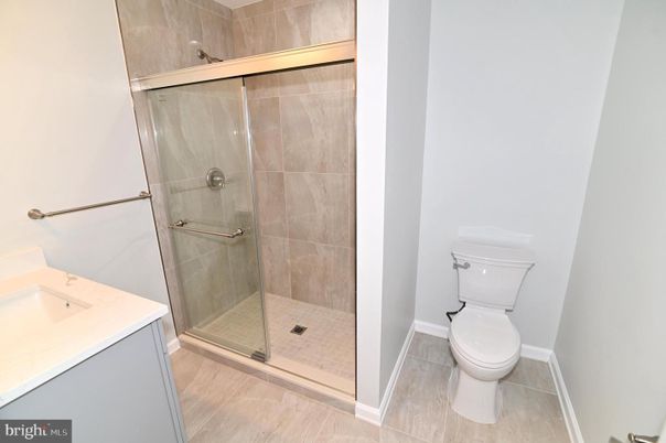 Bathroom, Glass Shower, Interior, Wood Texture Flooring