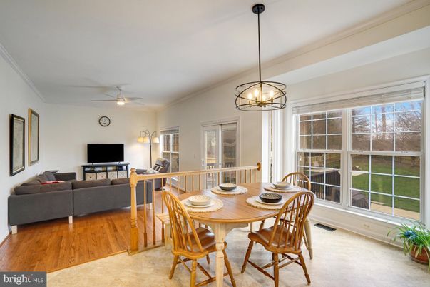 Dining room, Interior, Living room, Pendant Lights, Wood Texture Flooring