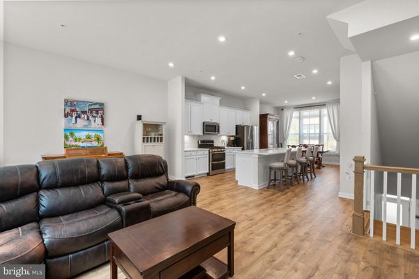 Interior, Kitchen, Living room, Recessed Lighting, Stainless Steel Appliances, Wood Texture Flooring