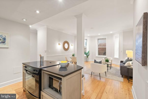 Dining room, Interior, Living room, Recessed Lighting, Wood Texture Flooring
