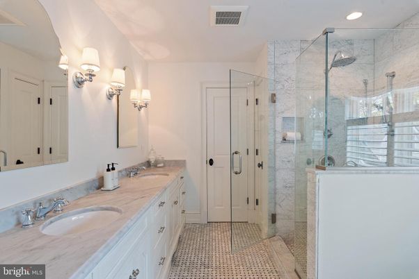Bathroom, Dual Sink Vanities, Glass Shower, Interior, Recessed Lighting
