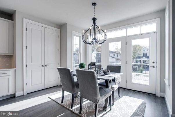 Chandelier, Dining room, Interior, Pendant Lights, Wood Texture Flooring