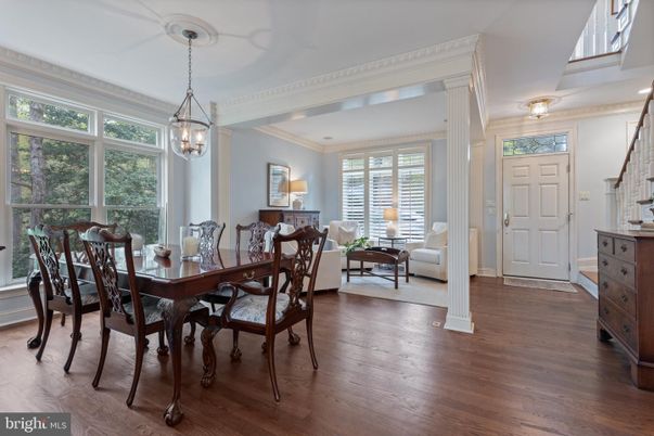 Dining room, Interior, Living room, Pendant Lights, Wood Texture Flooring