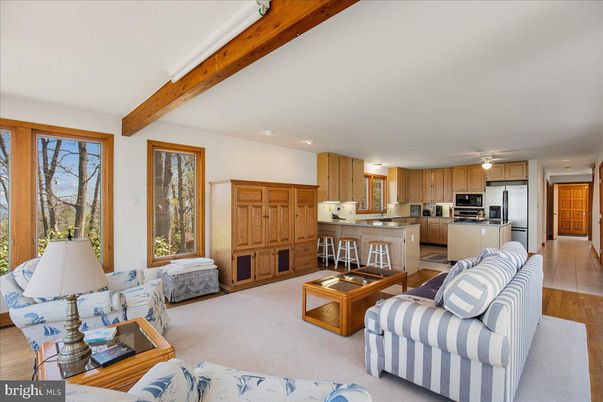 Interior, Kitchen, Living room, Recessed Lighting, Stainless Steel Appliances, Wooden Beams