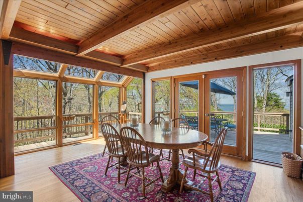 Dining room, Interior, Sun Room, Wooden Beams, Wooden Ceilings, Wood Texture Flooring
