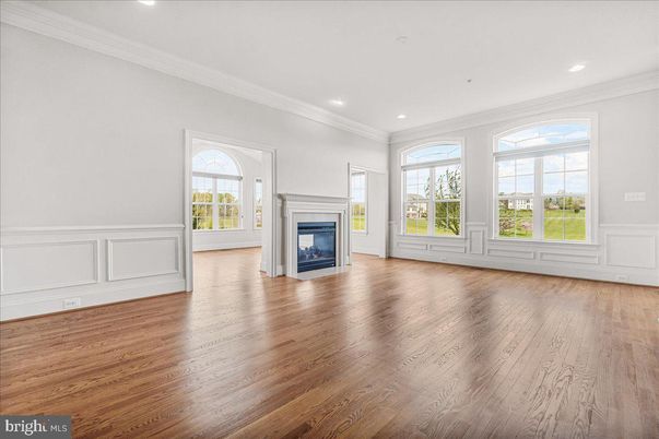 Empty room, Fireplace, Interior, Recessed Lighting, Wood Texture Flooring