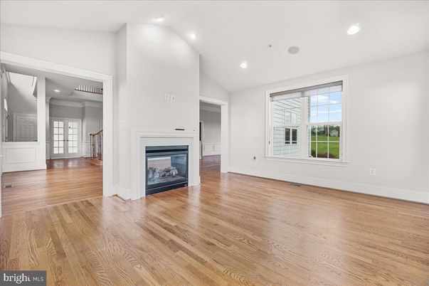 Empty room, Fireplace, Interior, Recessed Lighting, Wood Texture Flooring