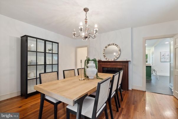 Chandelier, Dining room, Fireplace, Interior, Wood Texture Flooring