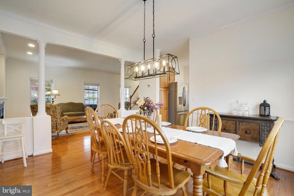 Dining room, Interior, Living room, Pendant Lights, Recessed Lighting, Wood Texture Flooring