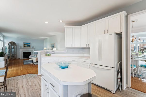 Dining room, Fireplace, Interior, Kitchen, Living room, Pendant Lights, Recessed Lighting, Wood Texture Flooring