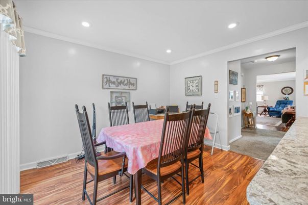 Dining room, Interior, Recessed Lighting, Wood Texture Flooring