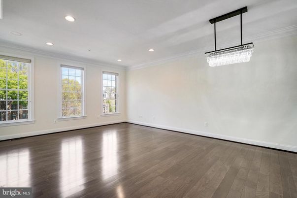 Chandelier, Empty room, Interior, Recessed Lighting, Wood Texture Flooring