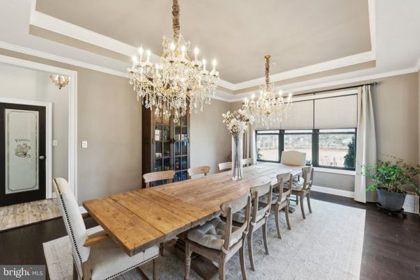 Chandelier, Dining room, Interior, Wood Texture Flooring