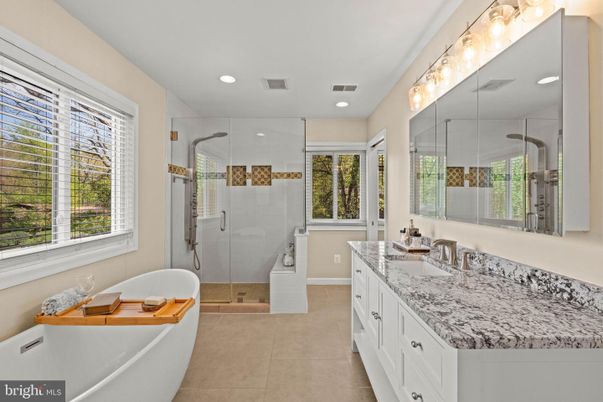 Bathroom, Dual Sink Vanities, Glass Shower, Interior, Recessed Lighting