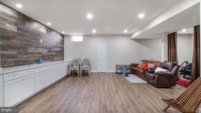 Interior, Living room, Recessed Lighting, Wood Texture Flooring, Wooden Walls