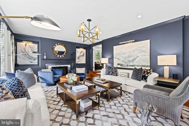 Fireplace, Interior, Living room, Marble Walls, Pendant Lights, Recessed Lighting