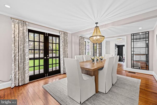 Dining room, Interior, Recessed Lighting, Wood Texture Flooring