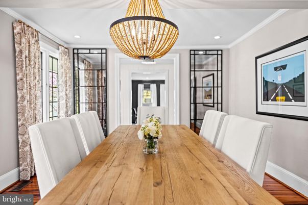 Dining room, Interior, Recessed Lighting, Wood Texture Flooring