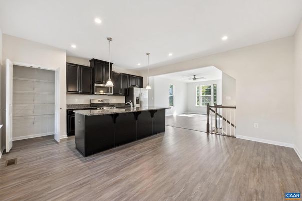 Interior, Kitchen, Pendant Lights, Recessed Lighting, Wood Texture Flooring