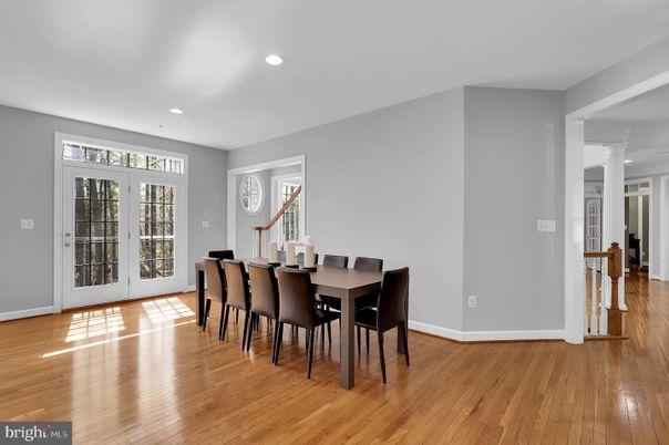 Dining room, Interior, Recessed Lighting, Wood Texture Flooring