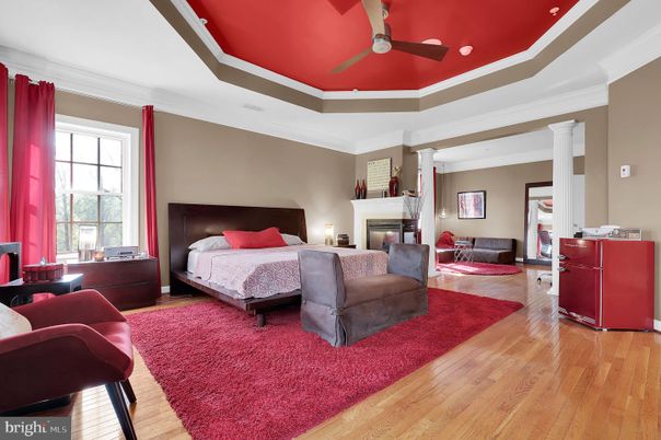Bedroom, Fireplace, Interior, Wood Texture Flooring