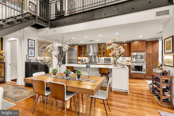 Dining room, Interior, Kitchen, Recessed Lighting, Stainless Steel Appliances, Wood Texture Flooring