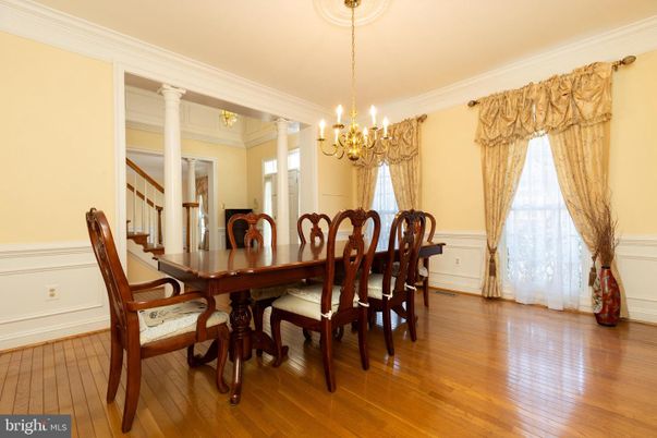 Chandelier, Dining room, Interior, Wood Texture Flooring