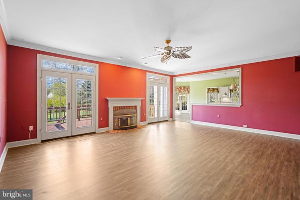 Empty room, Fireplace, Interior, Recessed Lighting, Wood Texture Flooring