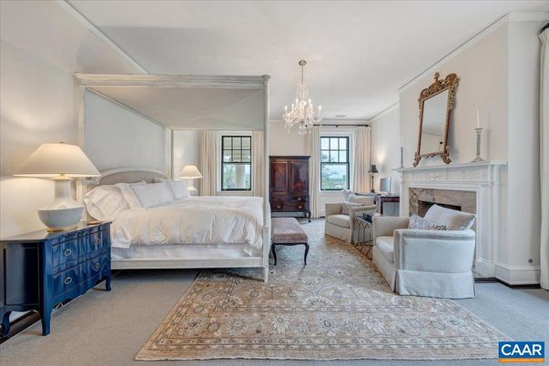 Bedroom, Chandelier, Fireplace, Interior