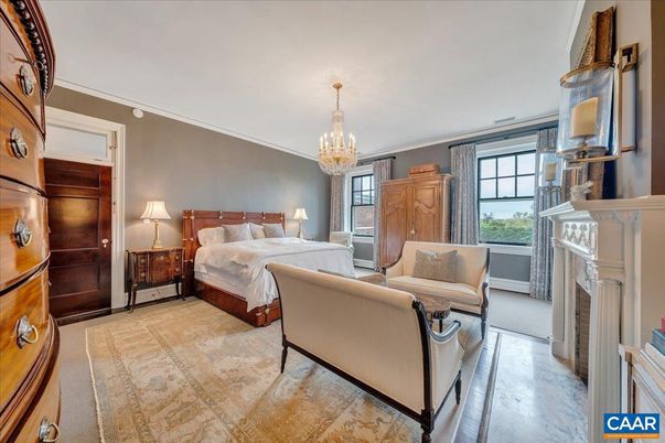 Bedroom, Chandelier, Fireplace, Interior
