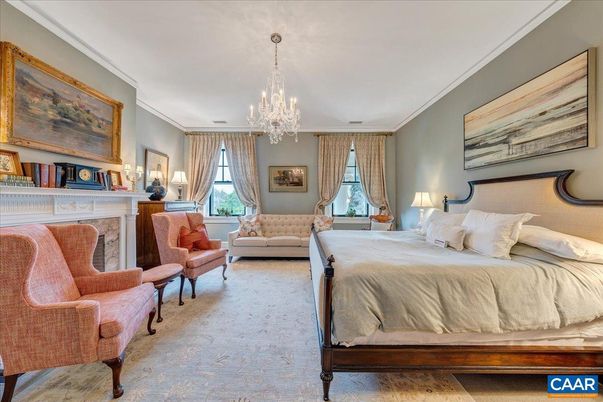 Bedroom, Chandelier, Fireplace, Interior
