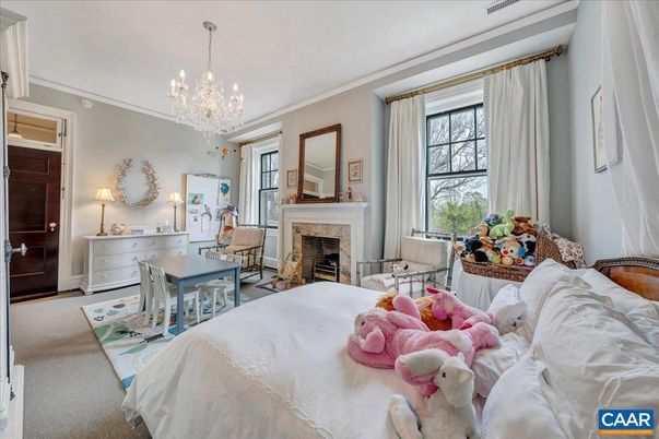 Bedroom, Chandelier, Fireplace, Interior