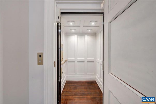 Elevator, Interior, Recessed Lighting, Wood Texture Flooring