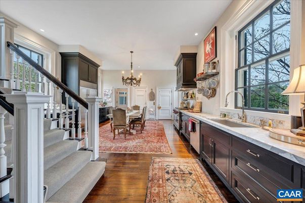 Chandelier, Dining room, Interior, Kitchen, Recessed Lighting, Wood Texture Flooring