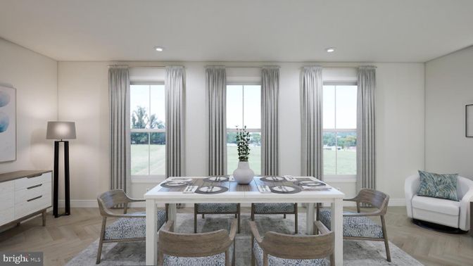 Dining room, Interior, Recessed Lighting, Wood Texture Flooring