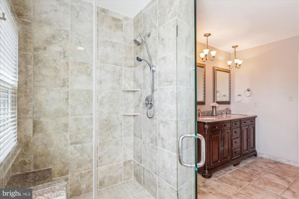 Bathroom, Chandelier, Glass Shower, Interior