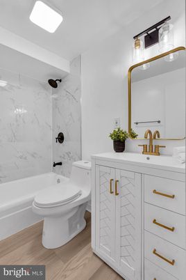 Bathroom, Interior, Marble Walls, Wood Texture Flooring