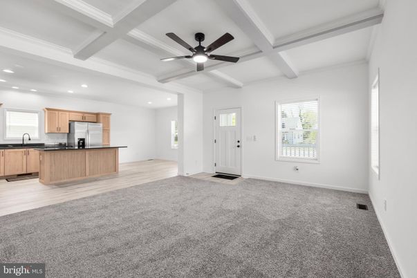 Empty room, Interior, Kitchen, Recessed Lighting, Wood Texture Flooring