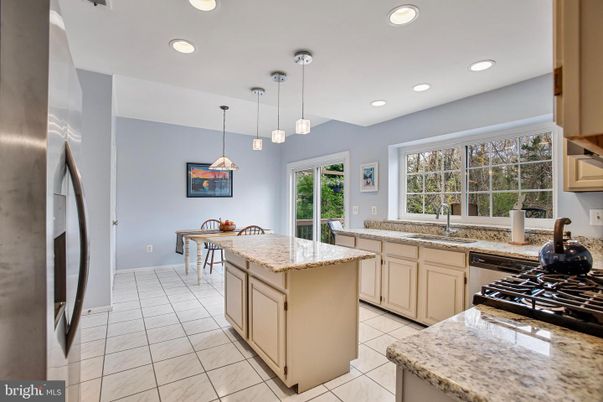 Dining room, Interior, Kitchen, Marble, Pendant Lights, Recessed Lighting, Stainless Steel Appliances